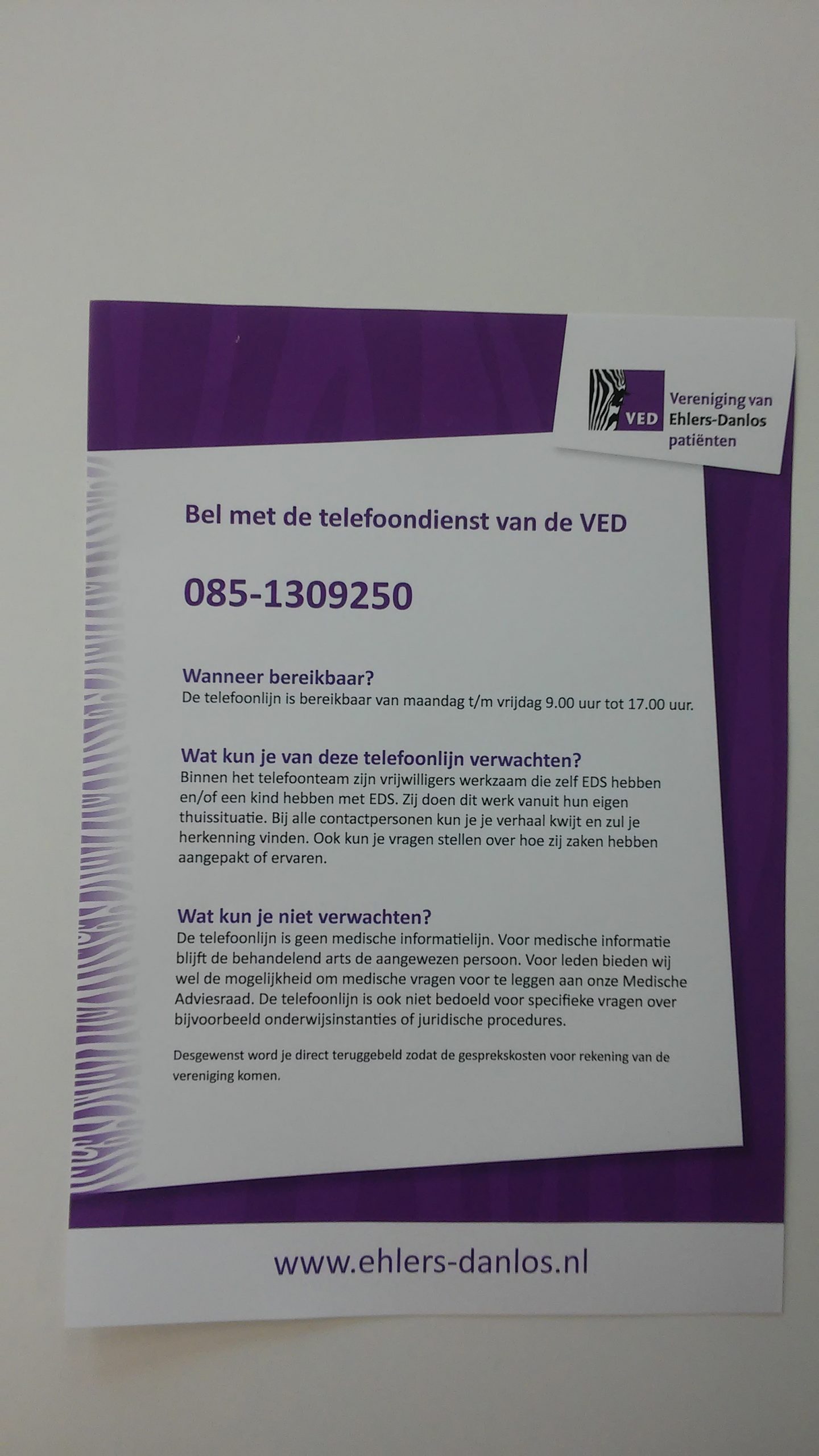 Flyer – “Bel met de telefoondienst van de VED”