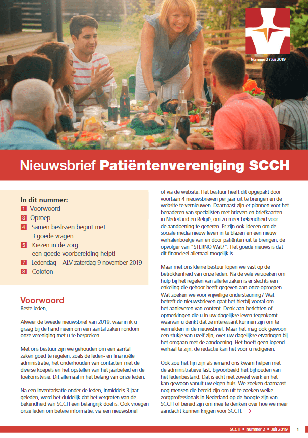 2019 – Nr. 2 – Patiëntenvereniging SCCH Nieuwsbrief