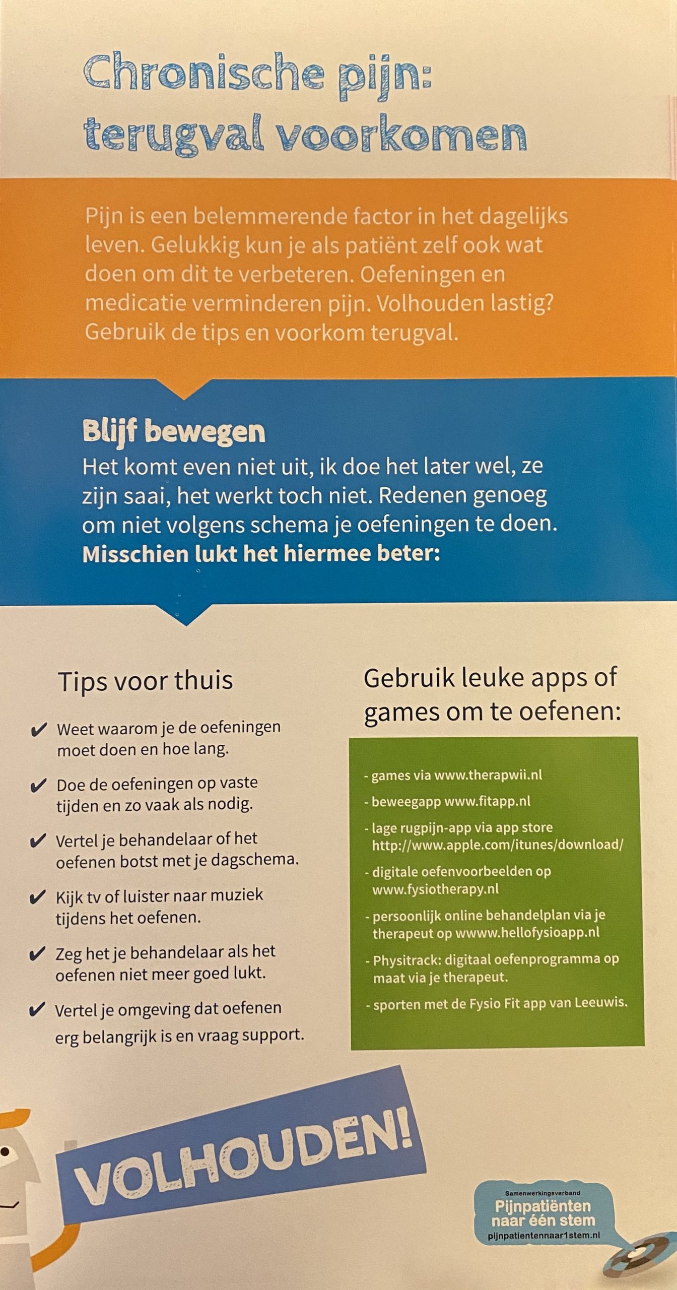 Flyer – Chronische pijn: Terugval voorkomen