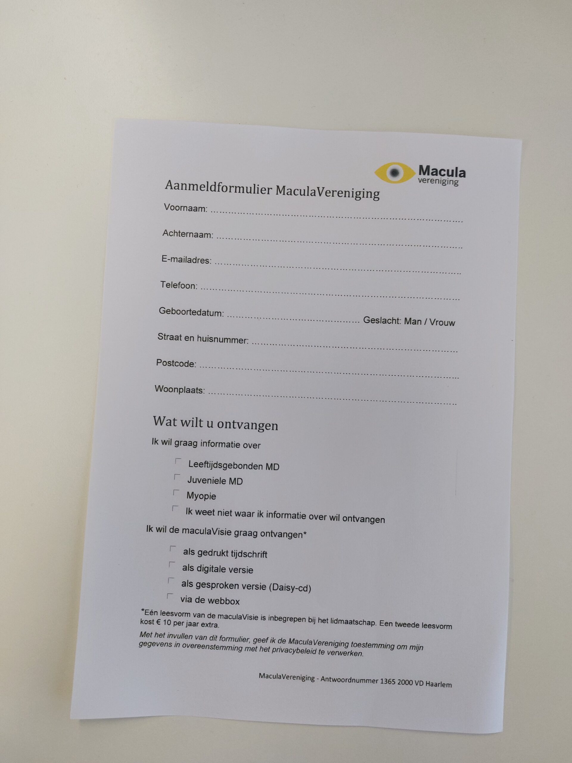 Aanmeldformulier lidmaatschap