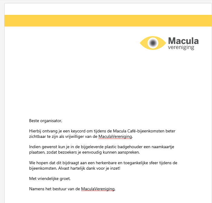 vrijwilligerspakket Macula (Brief+Keycord)